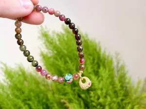 Genuine Natural Brazilian Tourmaline Bracelet   Peace Lock | Natural Stone Bead Bracelet | Healing Crystal Bracelet | Gemstone beads