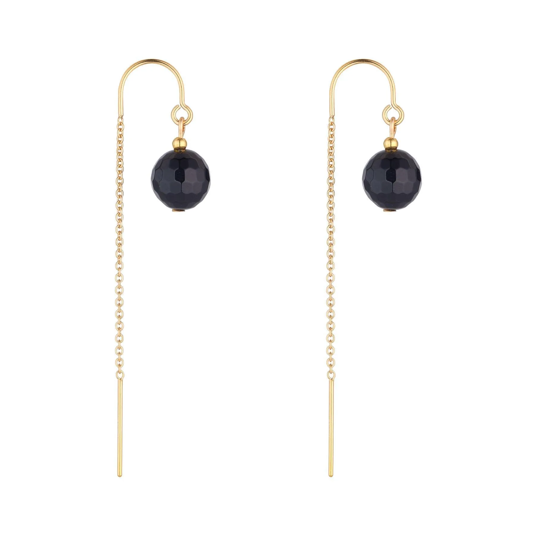 Gold Filled Black Agate Half Threader Earrings