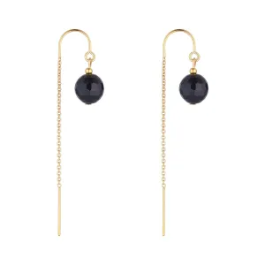 Gold Filled Black Agate Half Threader Earrings