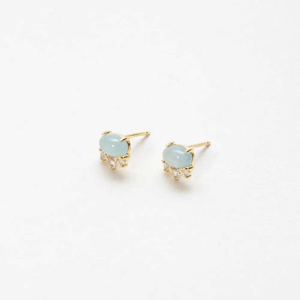 Gold Vermeil Oval Aquamarine & CZ Studs