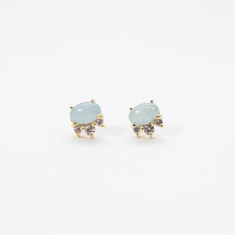 Gold Vermeil Oval Aquamarine & CZ Studs