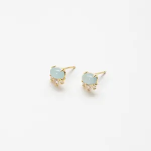 Gold Vermeil Oval Aquamarine & CZ Studs