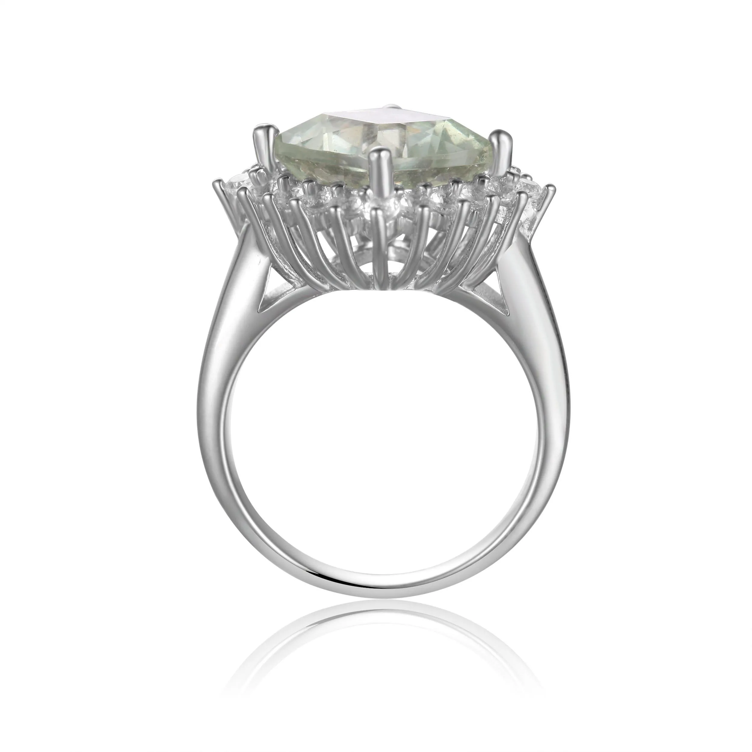 Green Amethyst Cushion Halo Ring