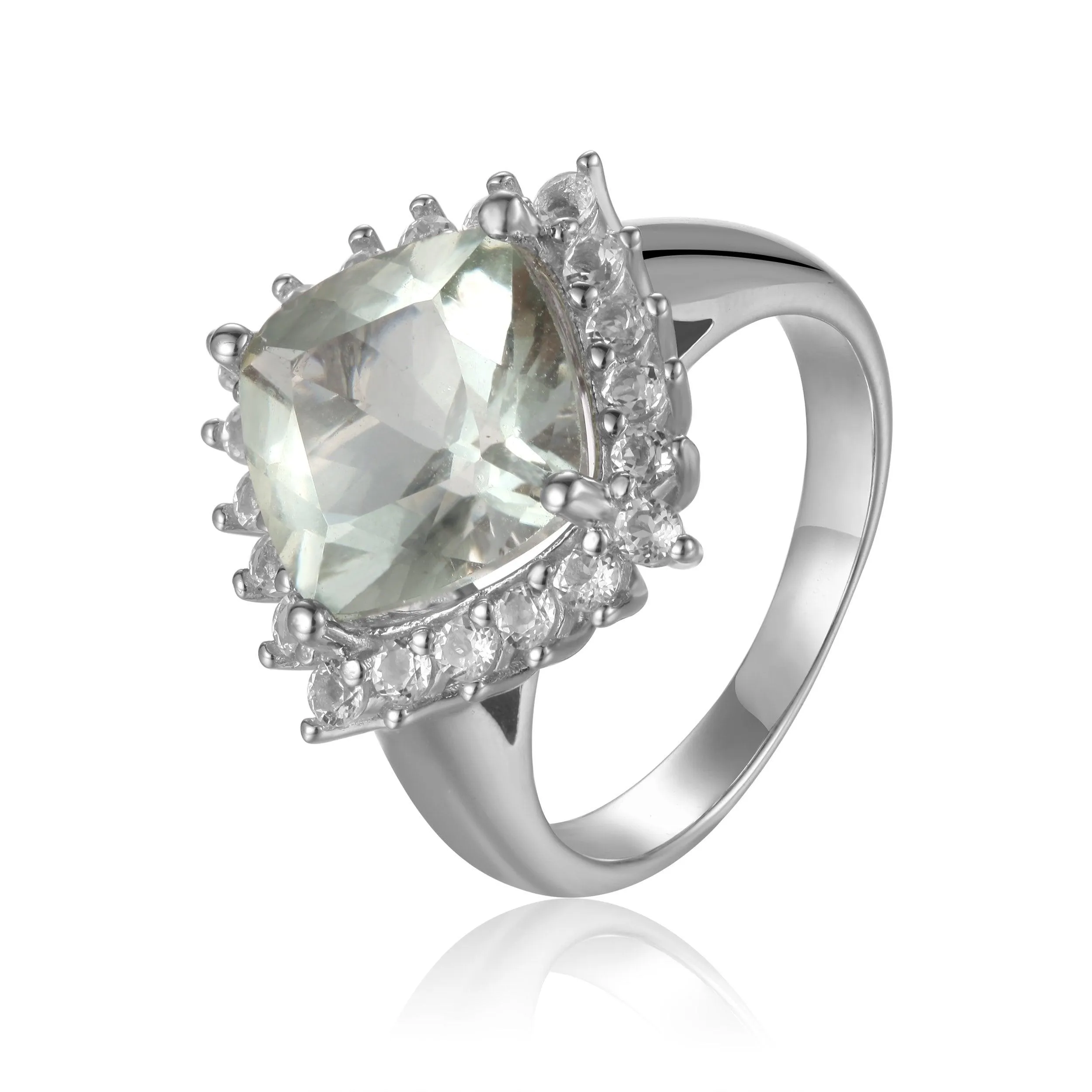 Green Amethyst Cushion Halo Ring