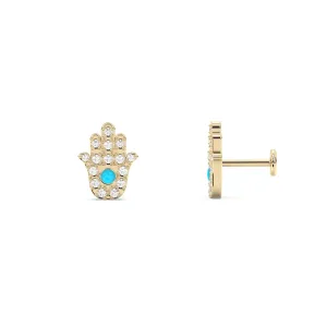 Hamsa Earring in Diamond and Turquoise