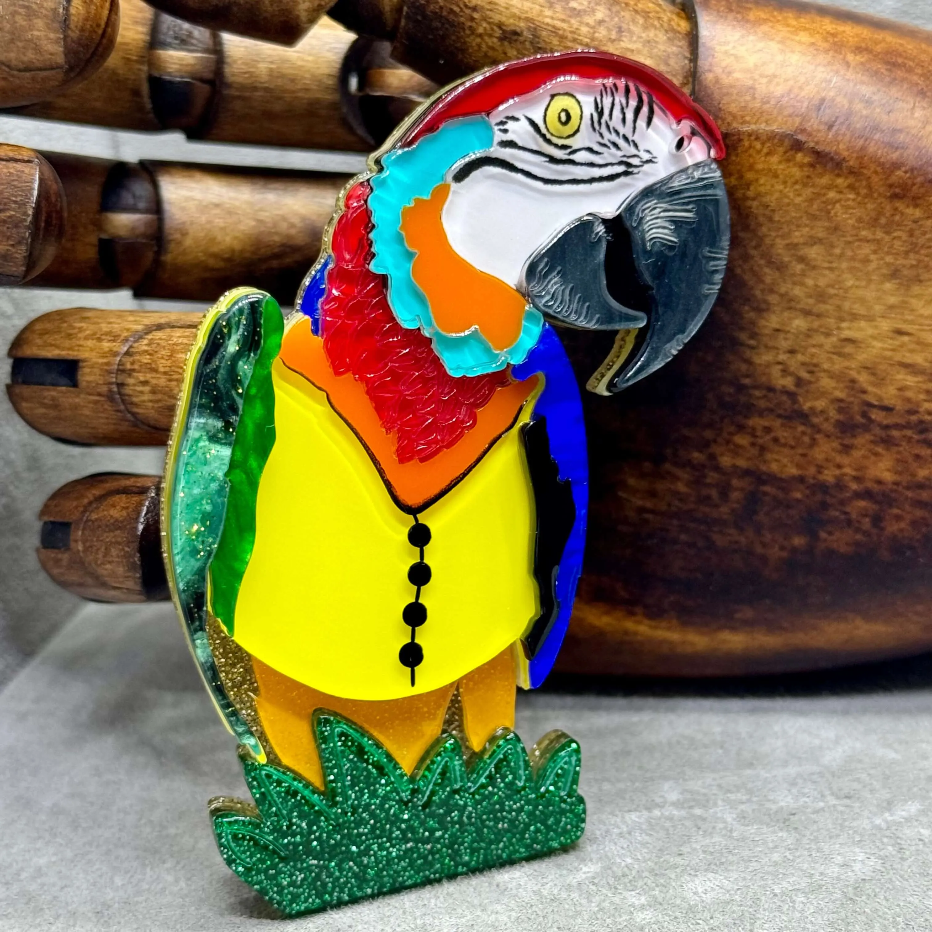 Handmade Acrylic Art - Blue & Gold Macaw brooch