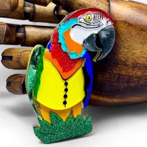 Handmade Acrylic Art - Blue & Gold Macaw brooch