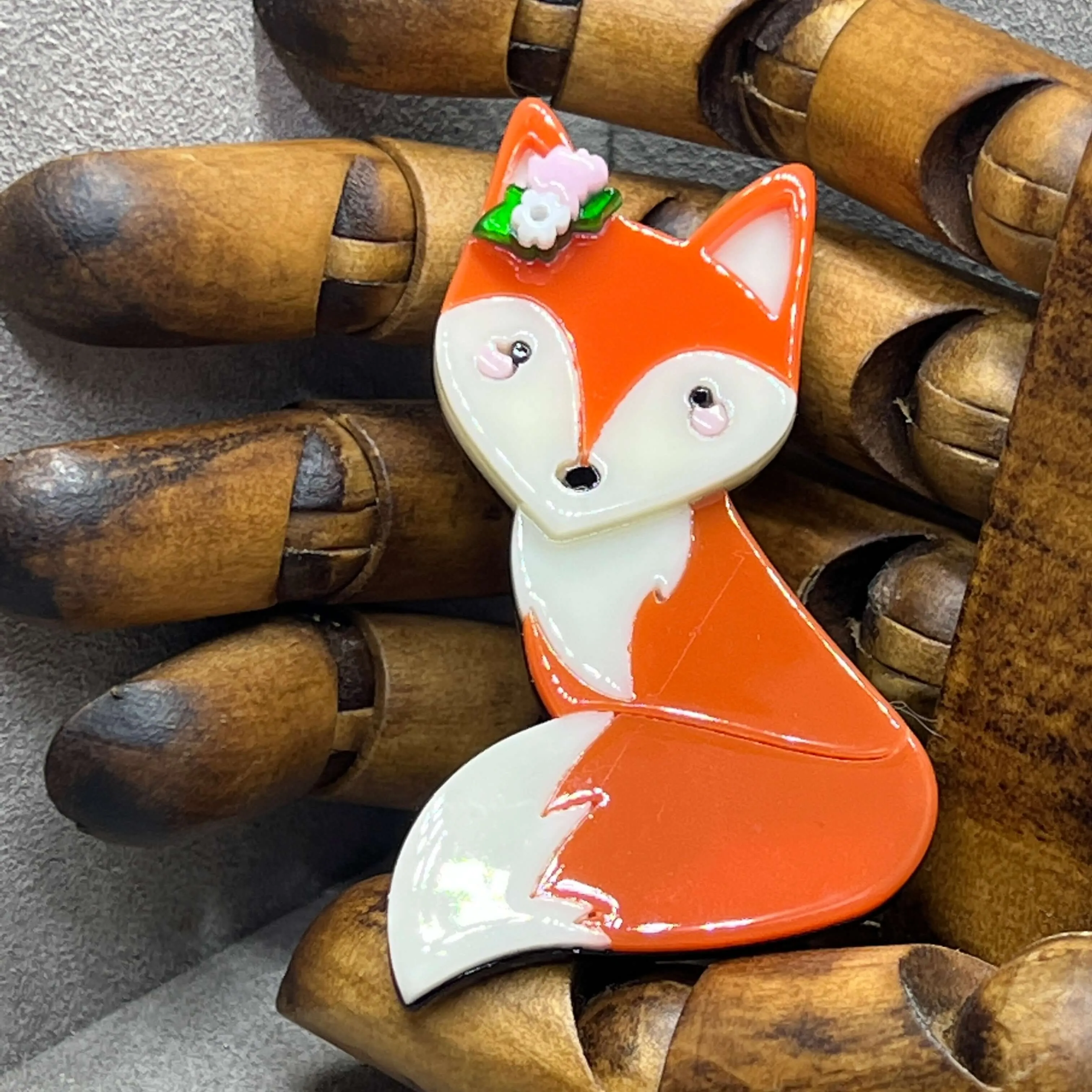 Handmade Acrylic Art Brooch - The Divine Miss Fox