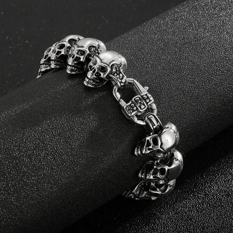 Hip Hop Skull-Inspired Titanium Steel Bracelet for Men, Unique Glossy Ghost Head Stainless Steel Hand Jewelry