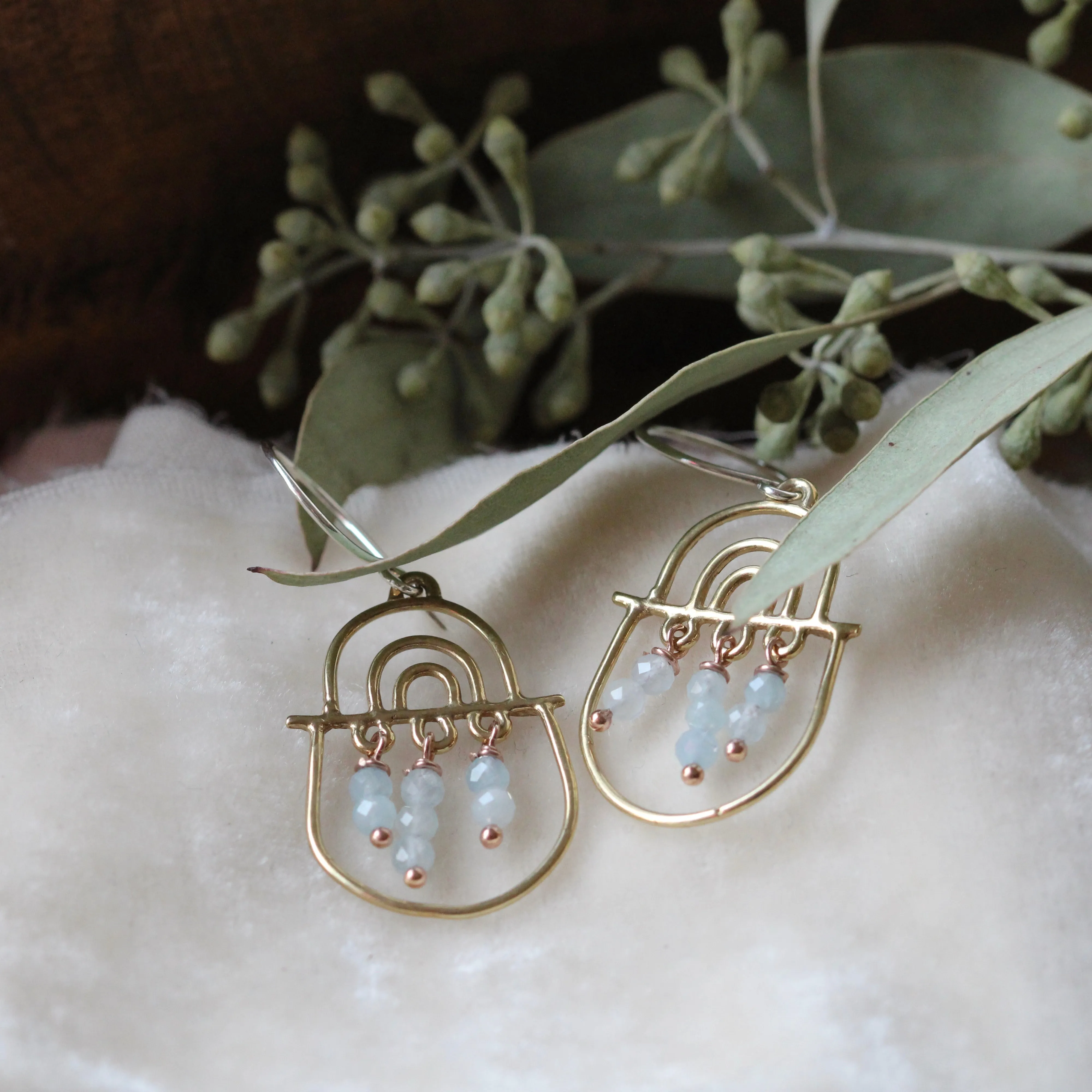 Joyful days Bronze, Sterling silver, and Aquamarine earrings.