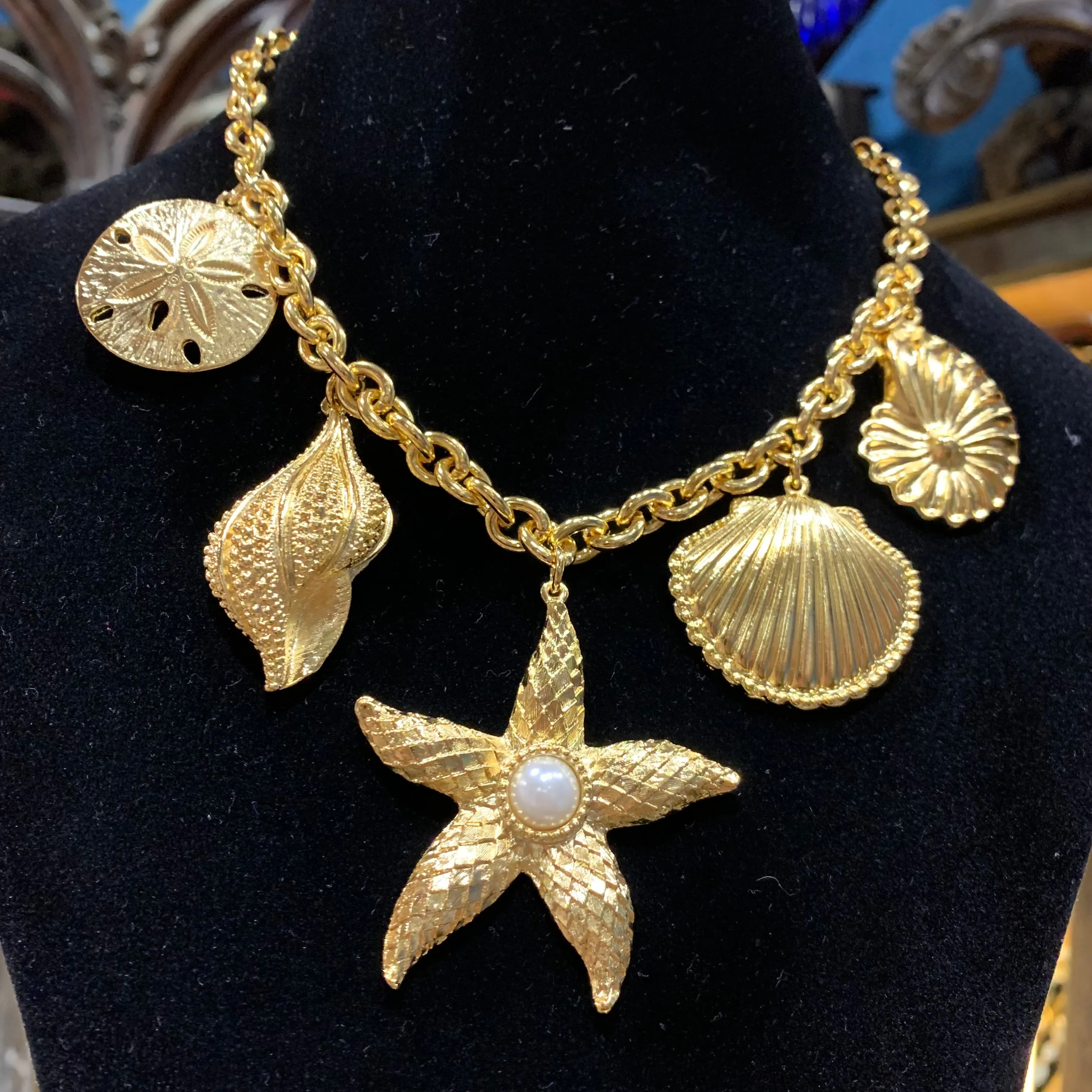 Kenneth Jay Lane Sea Shell gold charm necklace