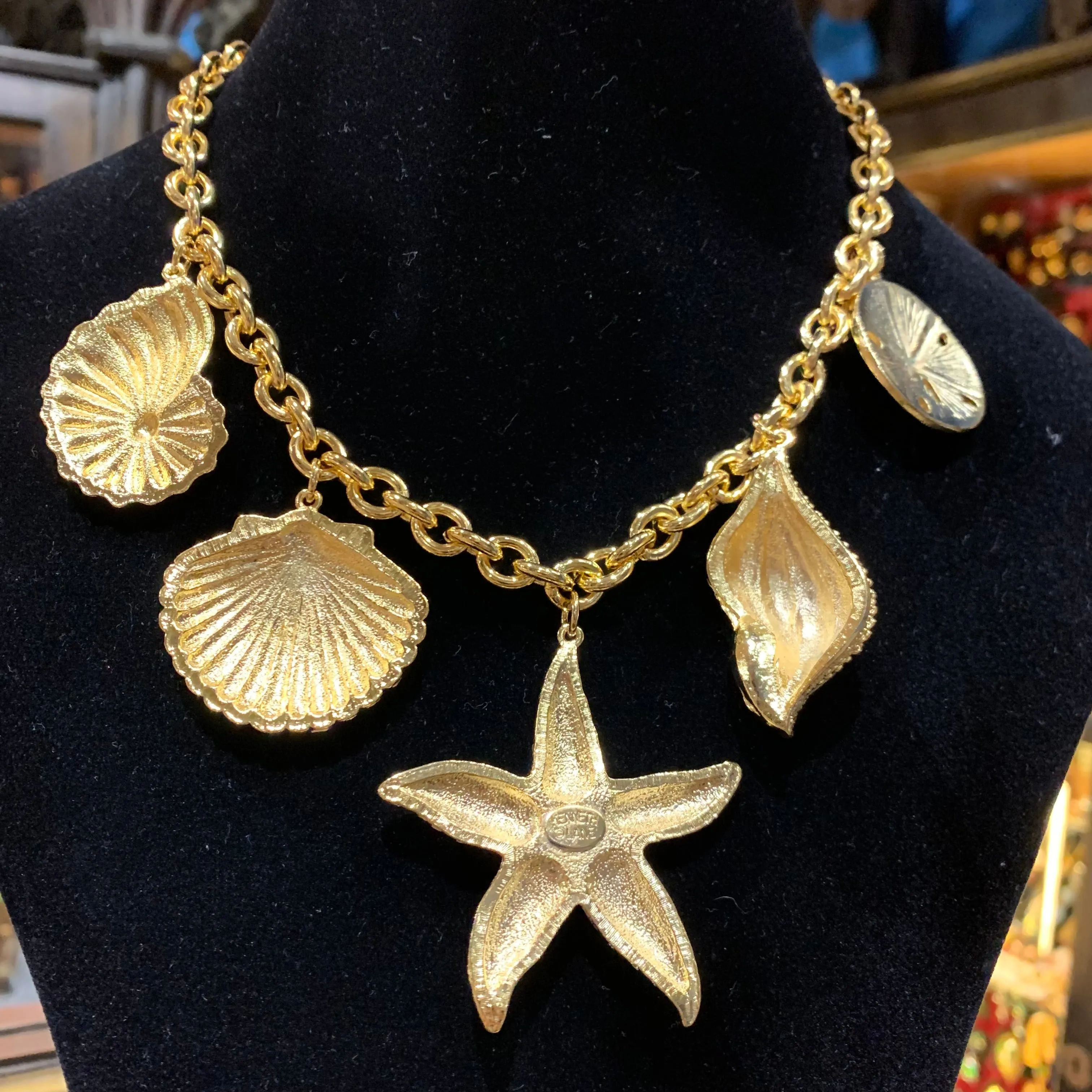 Kenneth Jay Lane Sea Shell gold charm necklace