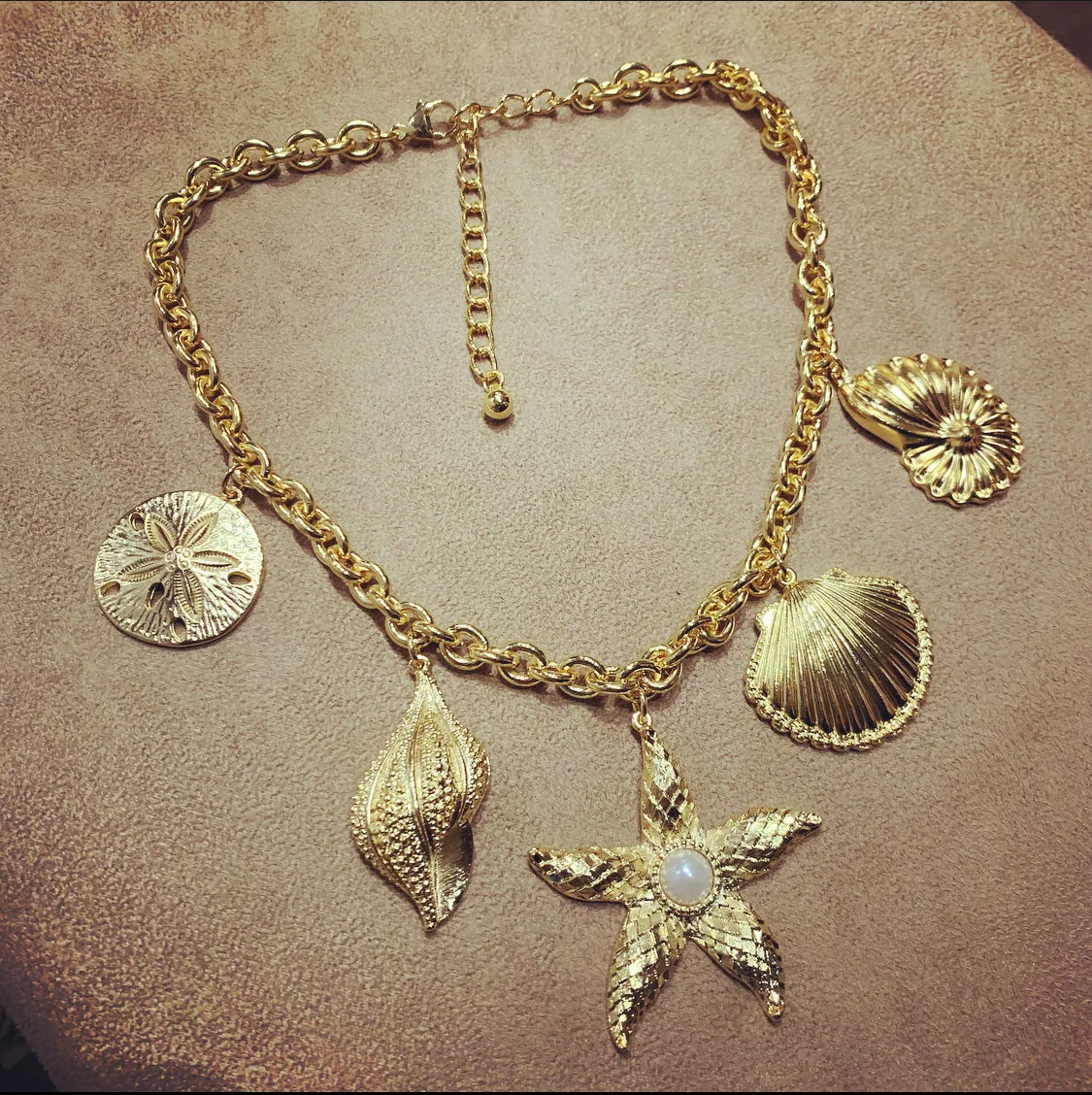 Kenneth Jay Lane Sea Shell gold charm necklace