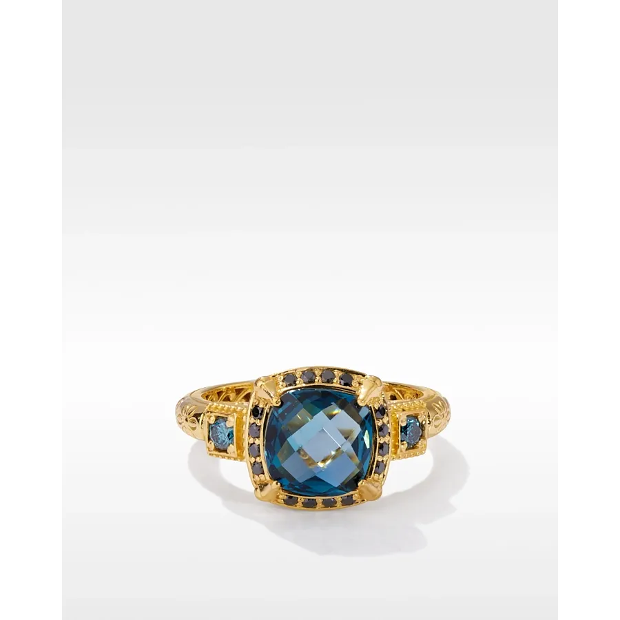 Konstantino Alexandria 18K Yellow Gold Square London Blue Topaz Ring