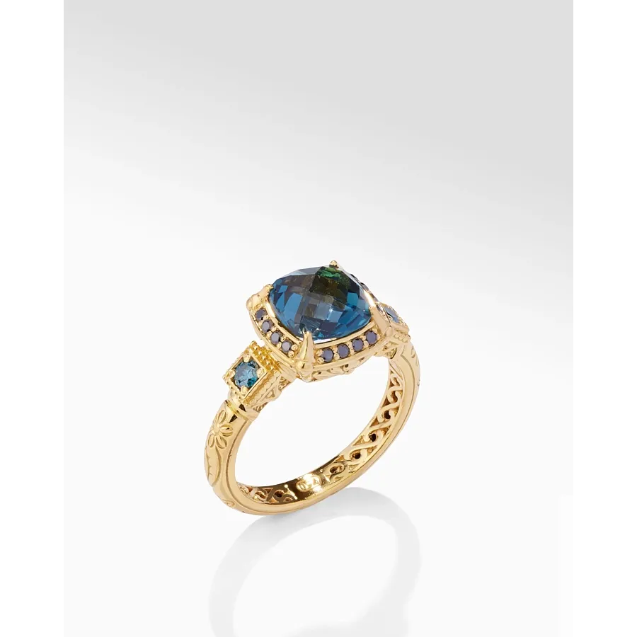 Konstantino Alexandria 18K Yellow Gold Square London Blue Topaz Ring