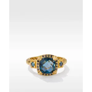 Konstantino Alexandria 18K Yellow Gold Square London Blue Topaz Ring