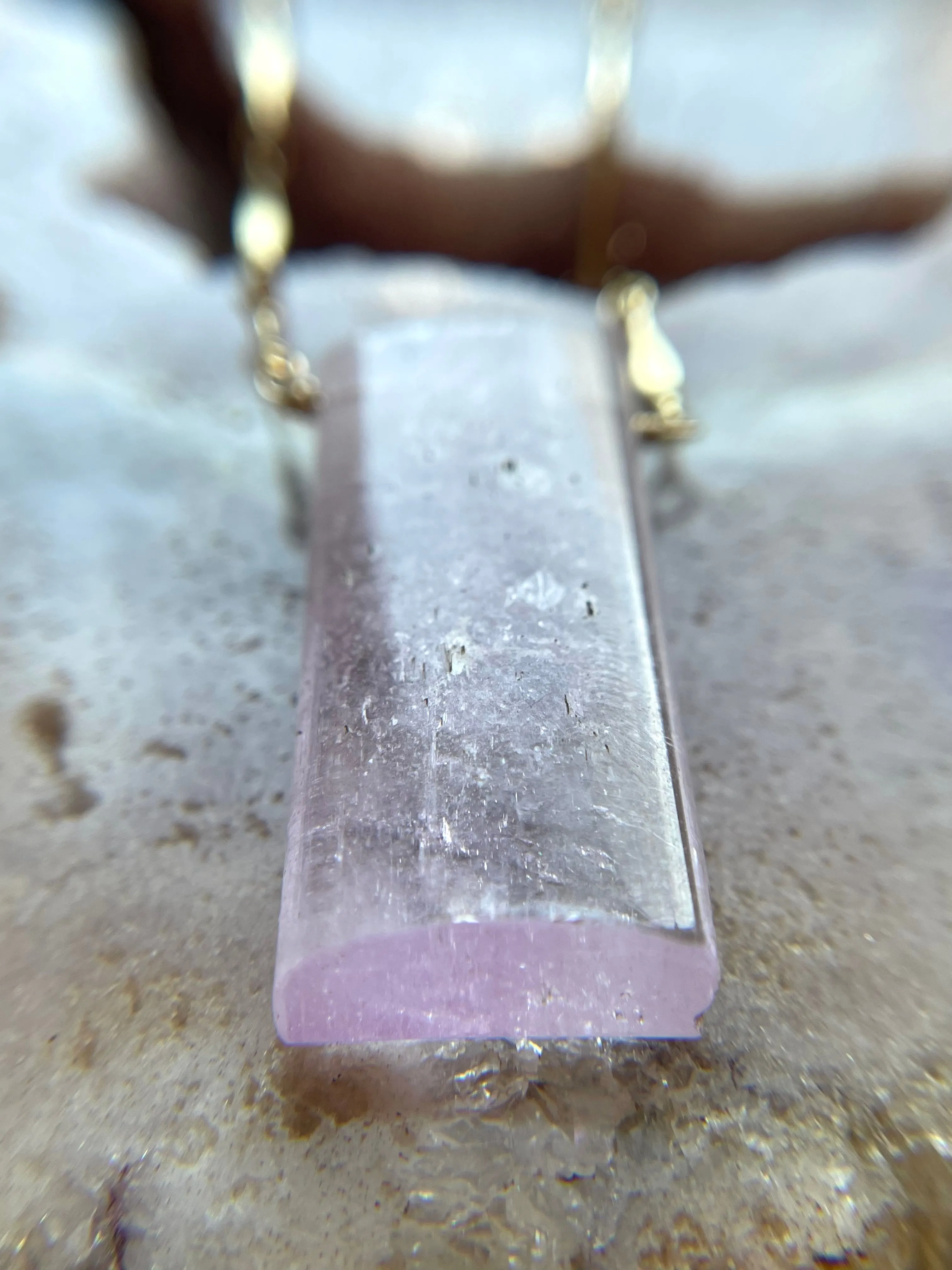 Large Pink Kunzite Crystal Statement Necklace on 14kt Gold Filled Chain