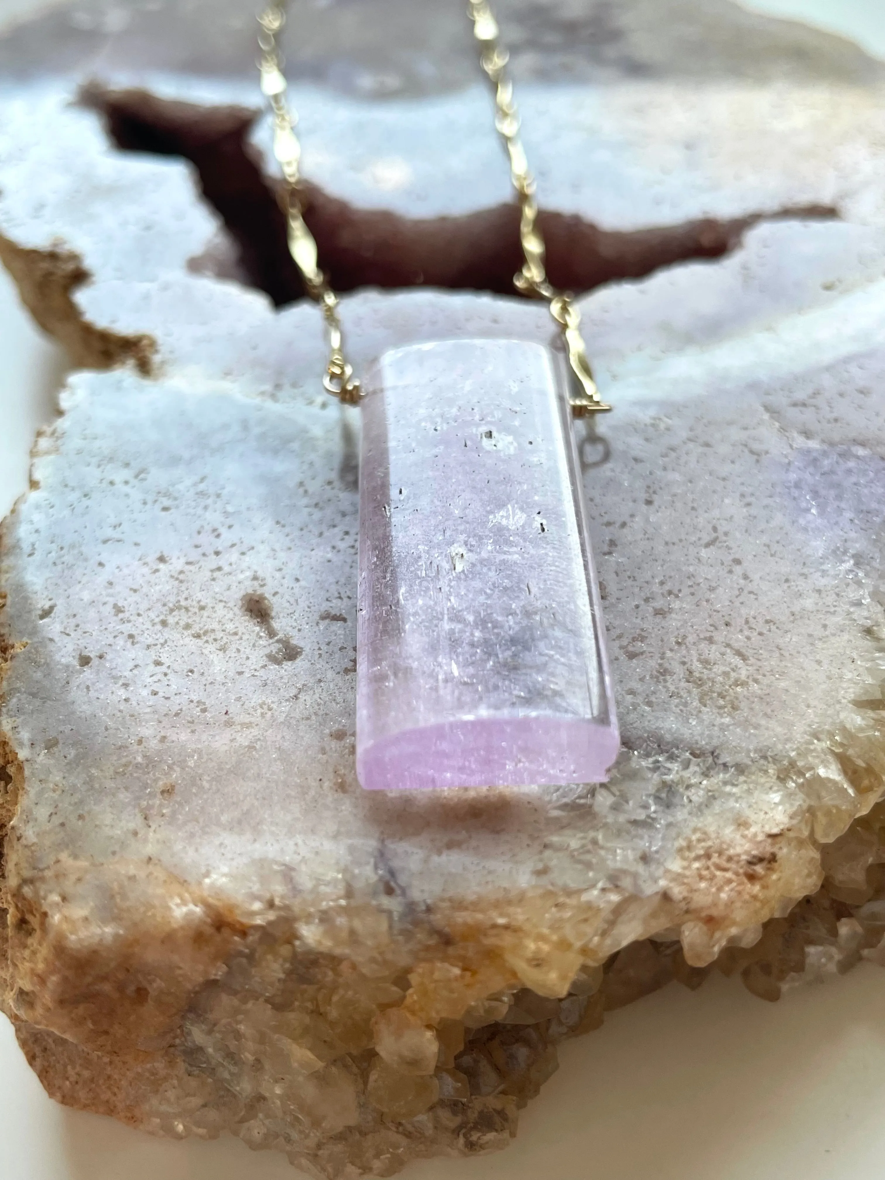 Large Pink Kunzite Crystal Statement Necklace on 14kt Gold Filled Chain