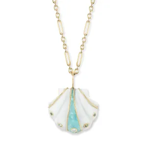 Large Stone Shell Pendant with White Agate & Aquamarine