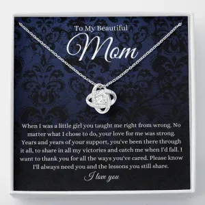 Love Knot, To Mom From Daughter Message Card Necklace, Mom Birthday Jewelry To Mom From Daughter Gifts, Mom Mother's Day Gifts From Daughter