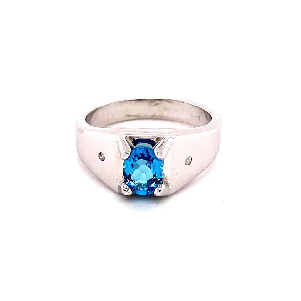 Men's Blue Topaz and Diamond 14kt White Gold Ring.