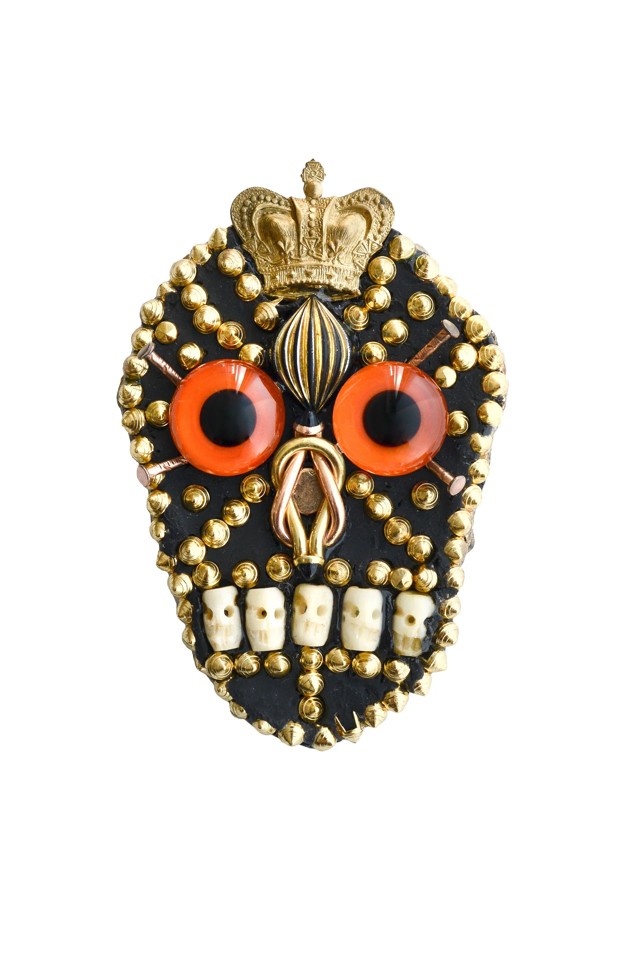 MINADEO SKULL BROOCH WITH ORANGE GLASS EYES