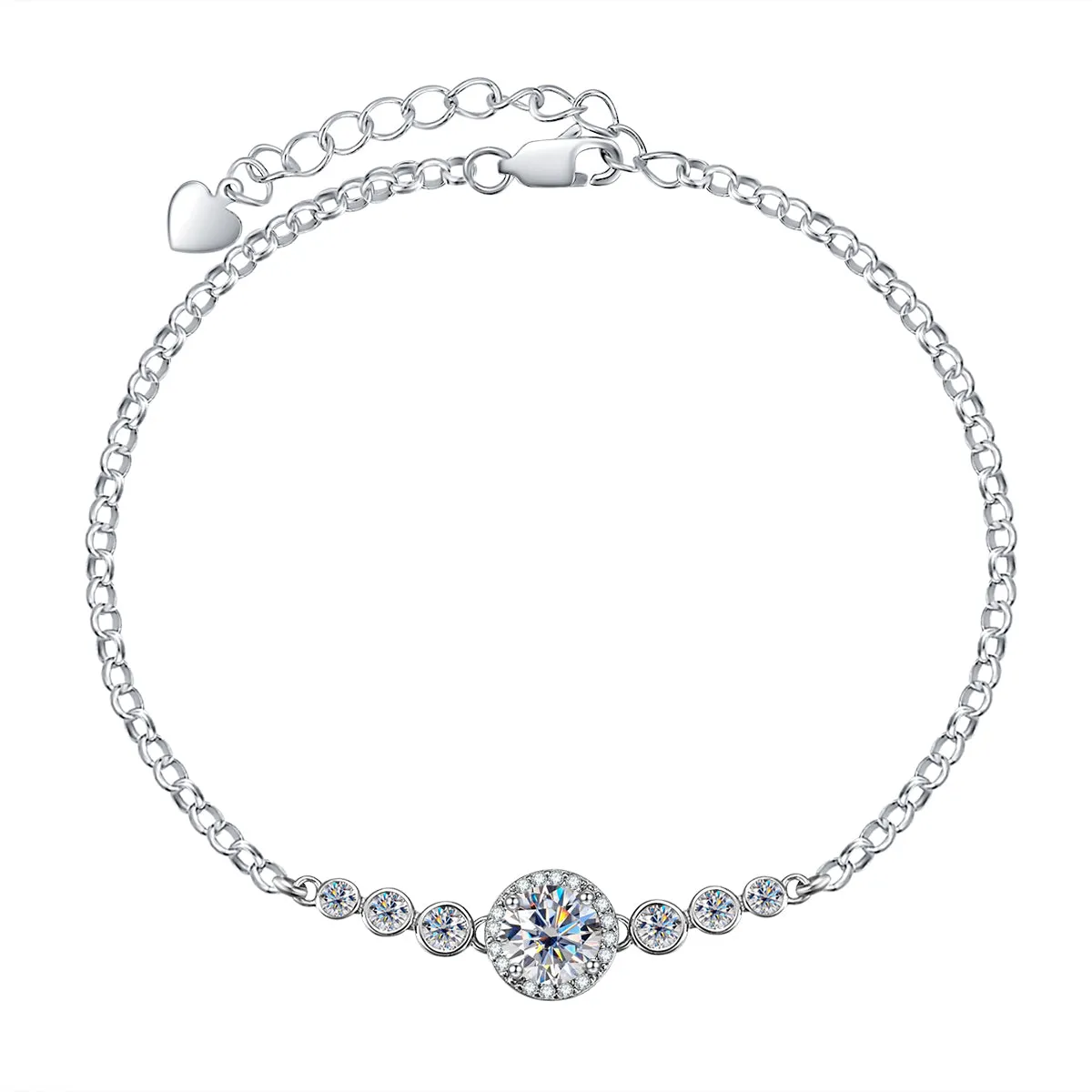 Moissanite Tennis Silver Bracelets On Hand 18K White Gold Plated Adjustable Bracelets