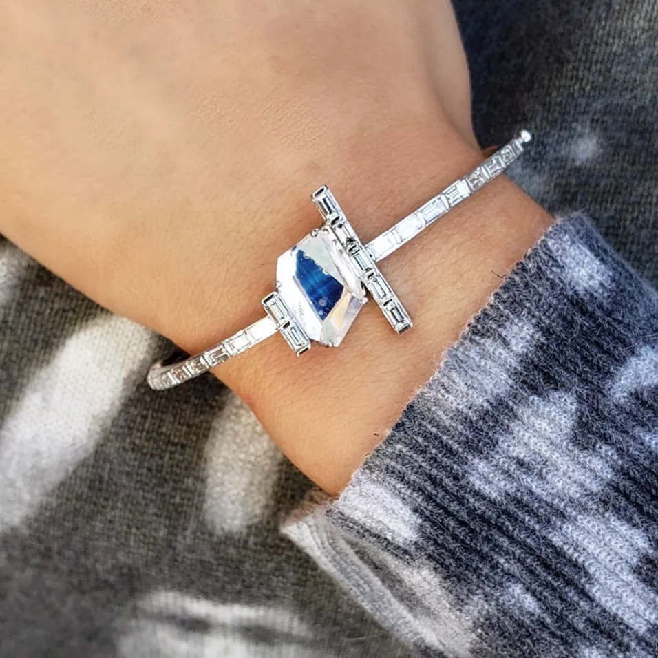 Moonstone Baguette Hinged Bracelet by Meredith Young