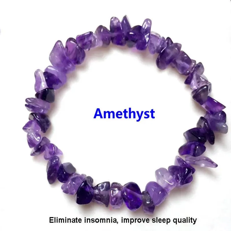 Natural Crystal Bracelet Irregular Stone Bracelet Beads Chip Jewelry Amethyst Aquamarine Rose Quartz Wristband Bangles for Women