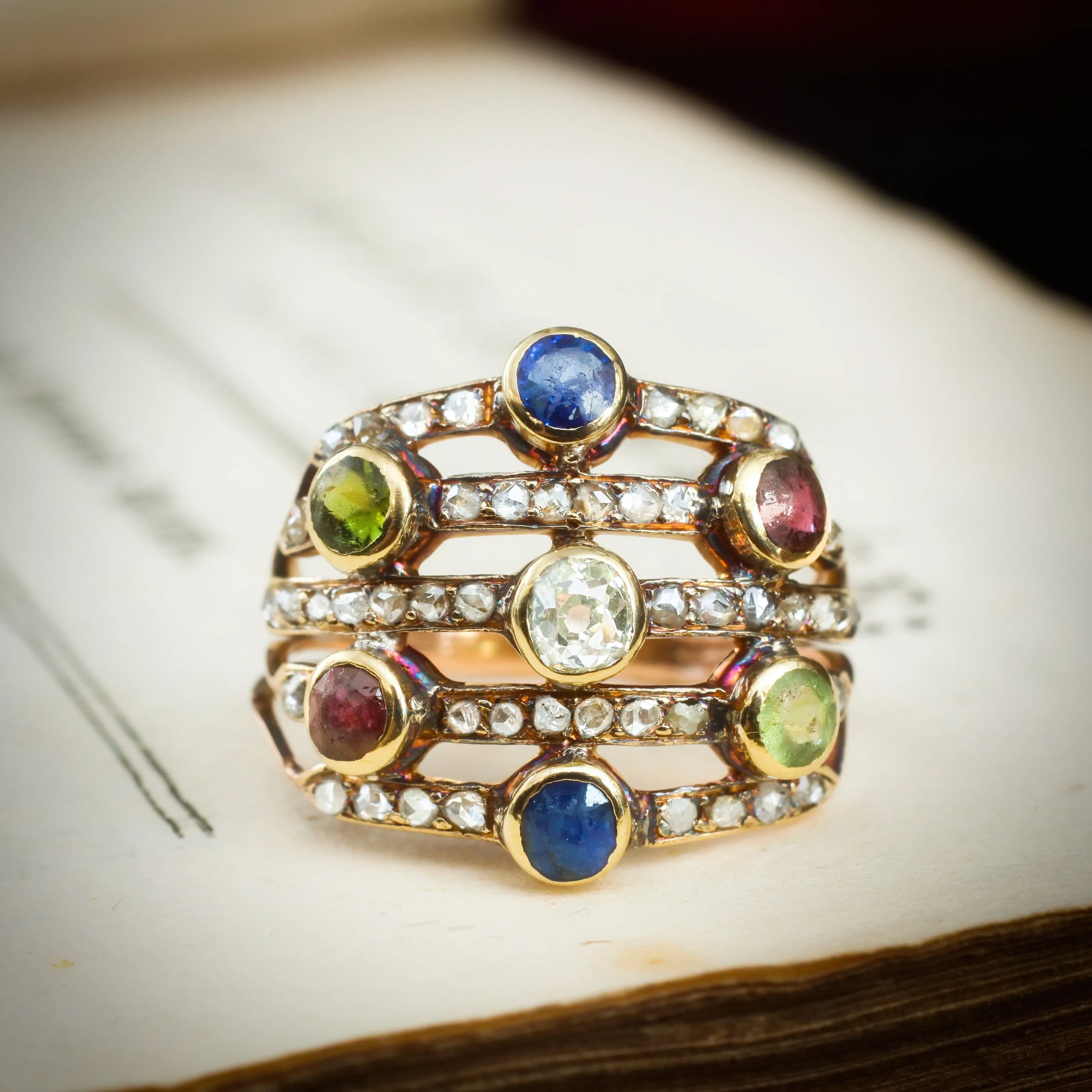 Our New Muse! A Rare Georgian Multi-Gem Harlequin Ring