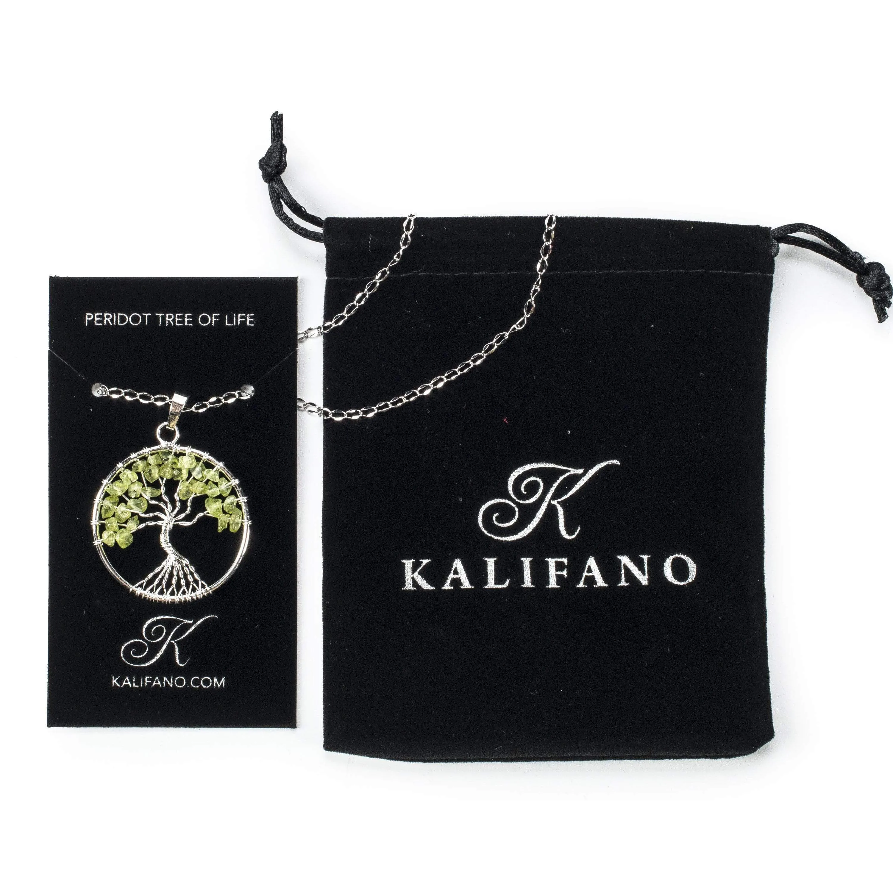 Peridot Chakra Gemstone Tree of Life Necklace & Stainless Steel Chain