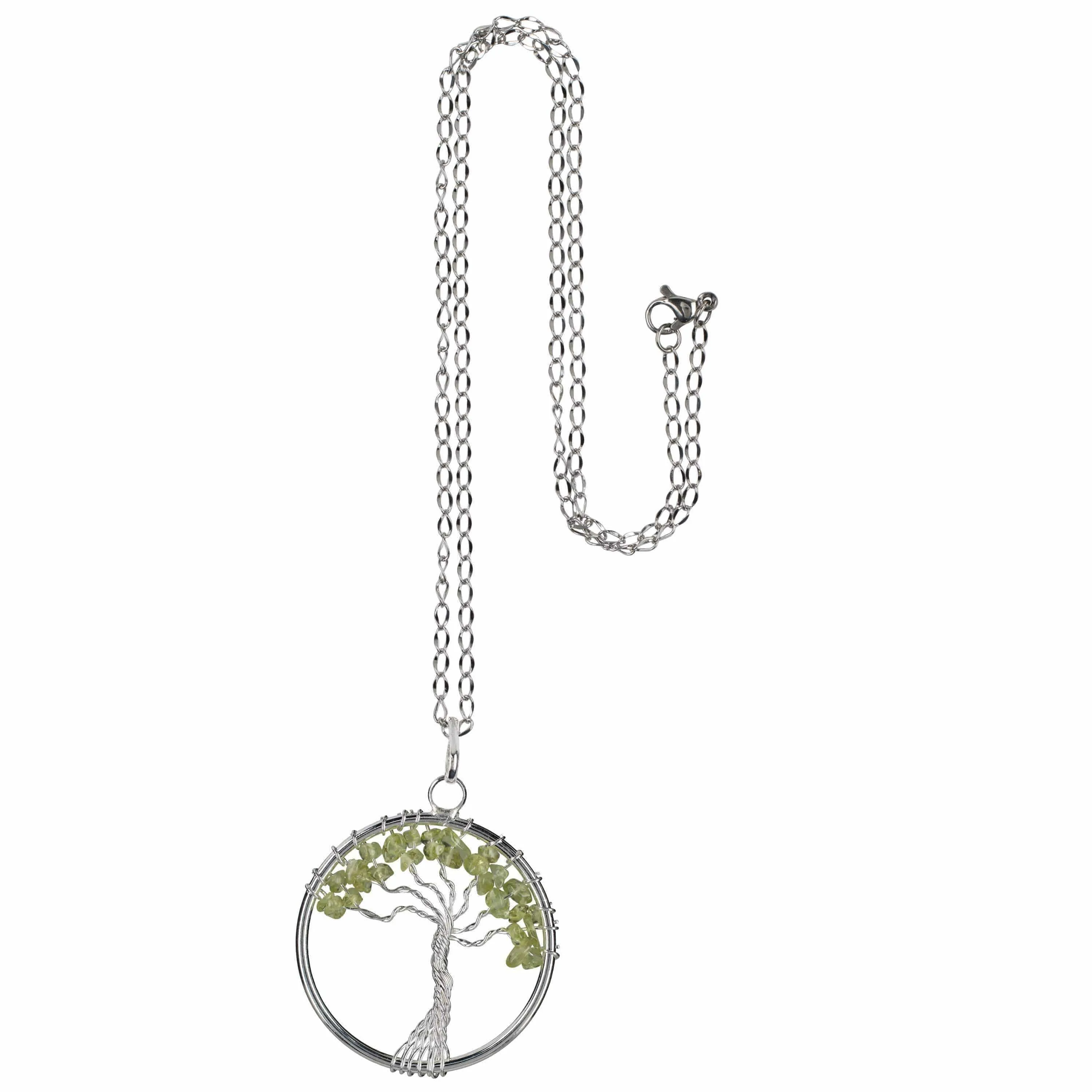 Peridot Chakra Gemstone Tree of Life Necklace & Stainless Steel Chain