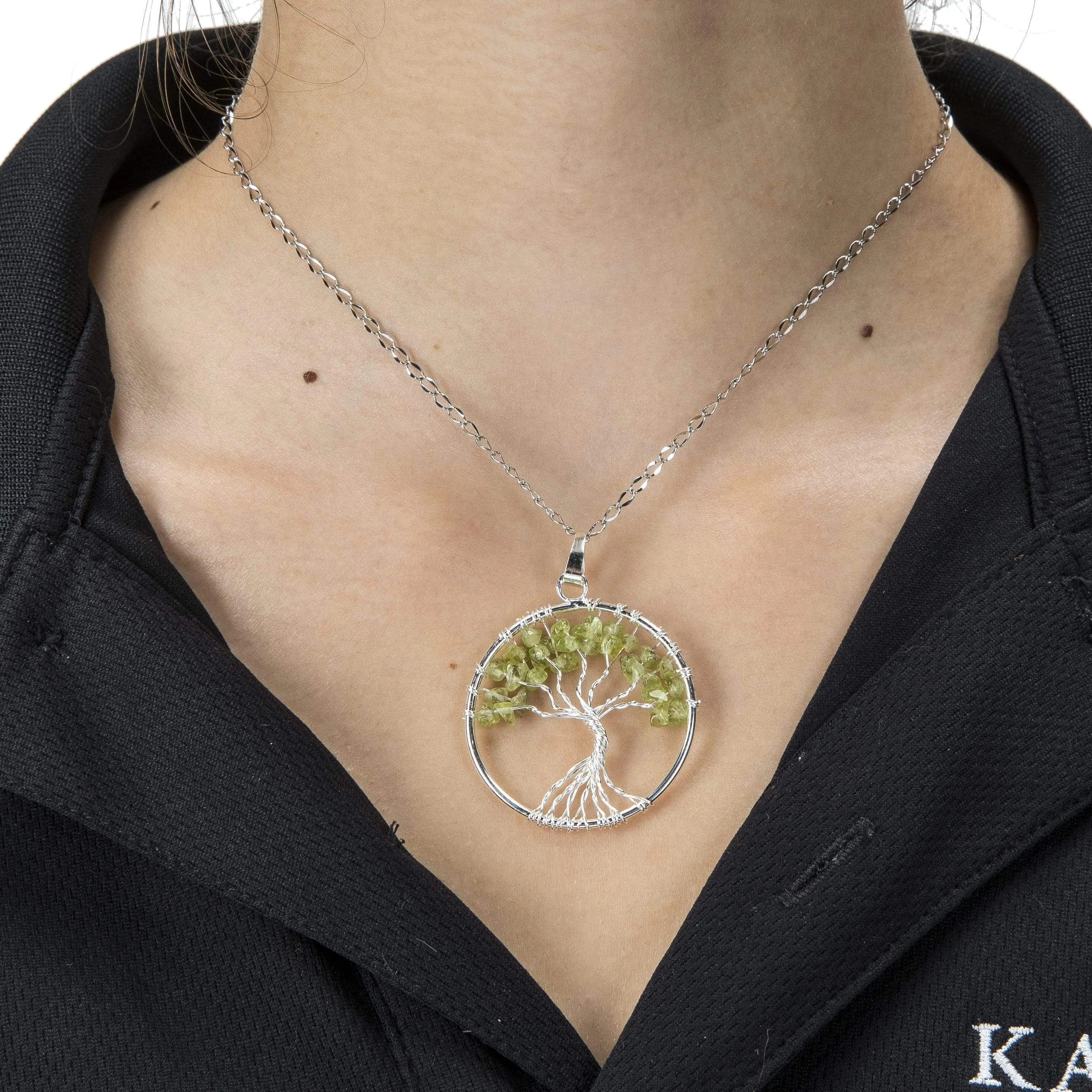 Peridot Chakra Gemstone Tree of Life Necklace & Stainless Steel Chain