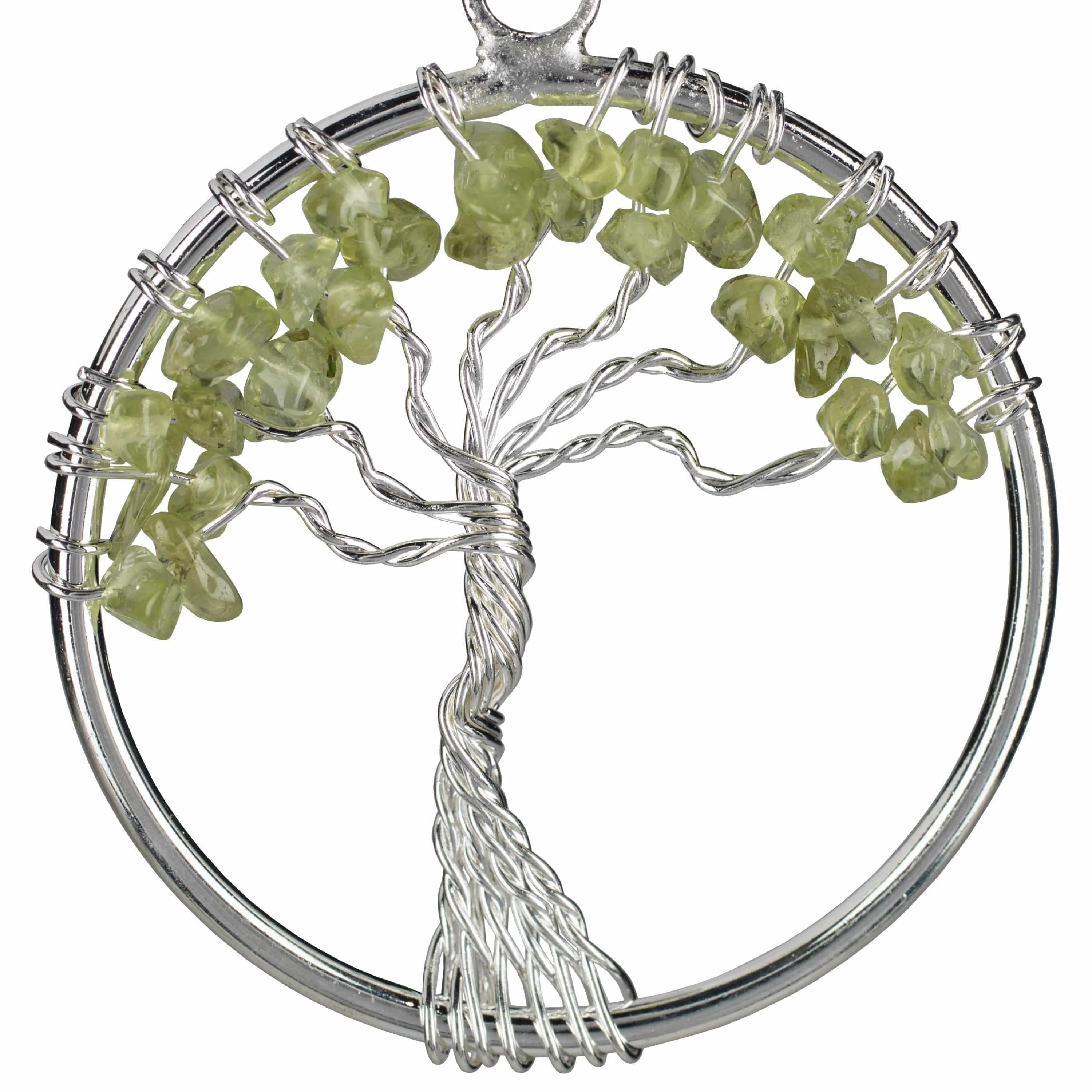 Peridot Chakra Gemstone Tree of Life Necklace & Stainless Steel Chain