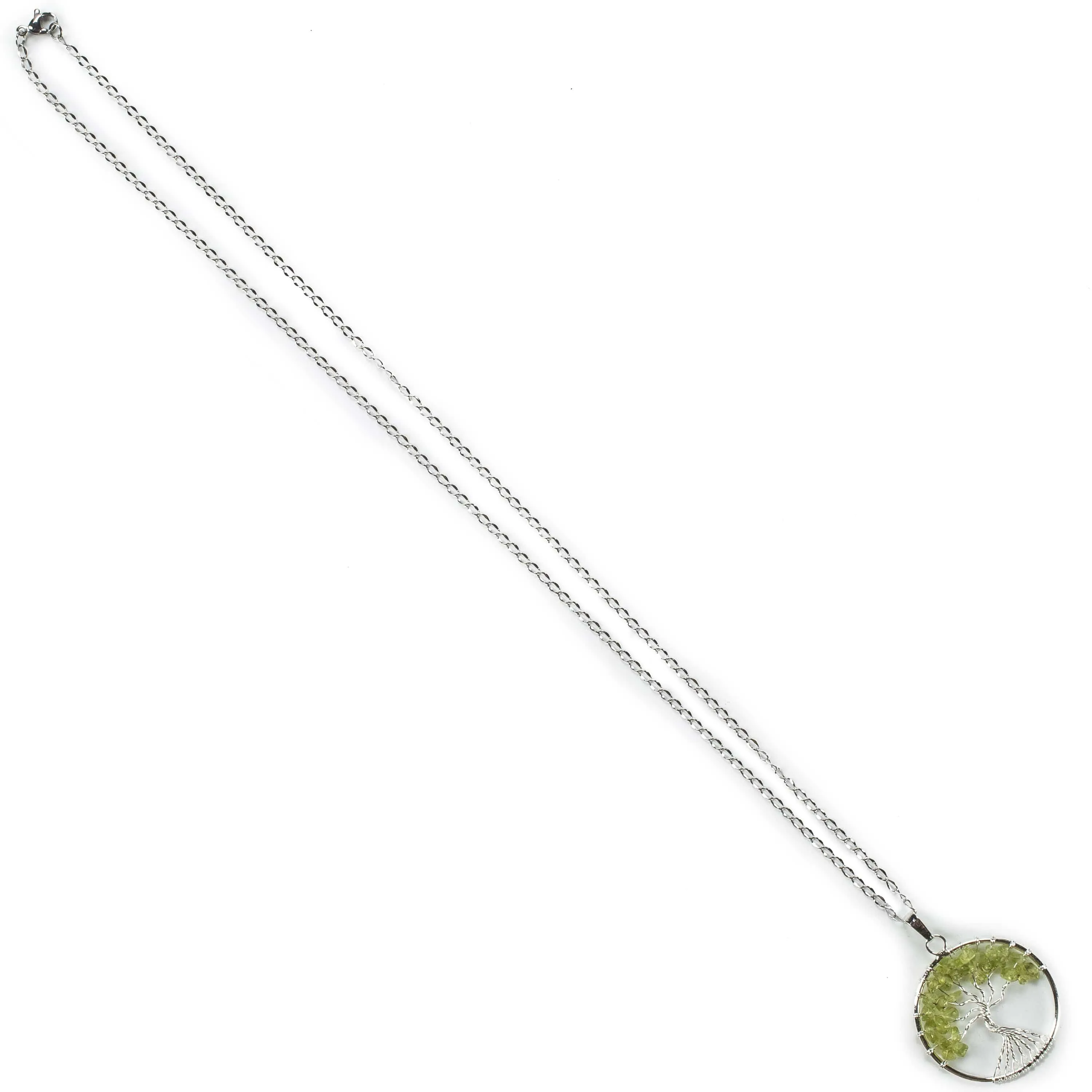 Peridot Chakra Gemstone Tree of Life Necklace & Stainless Steel Chain