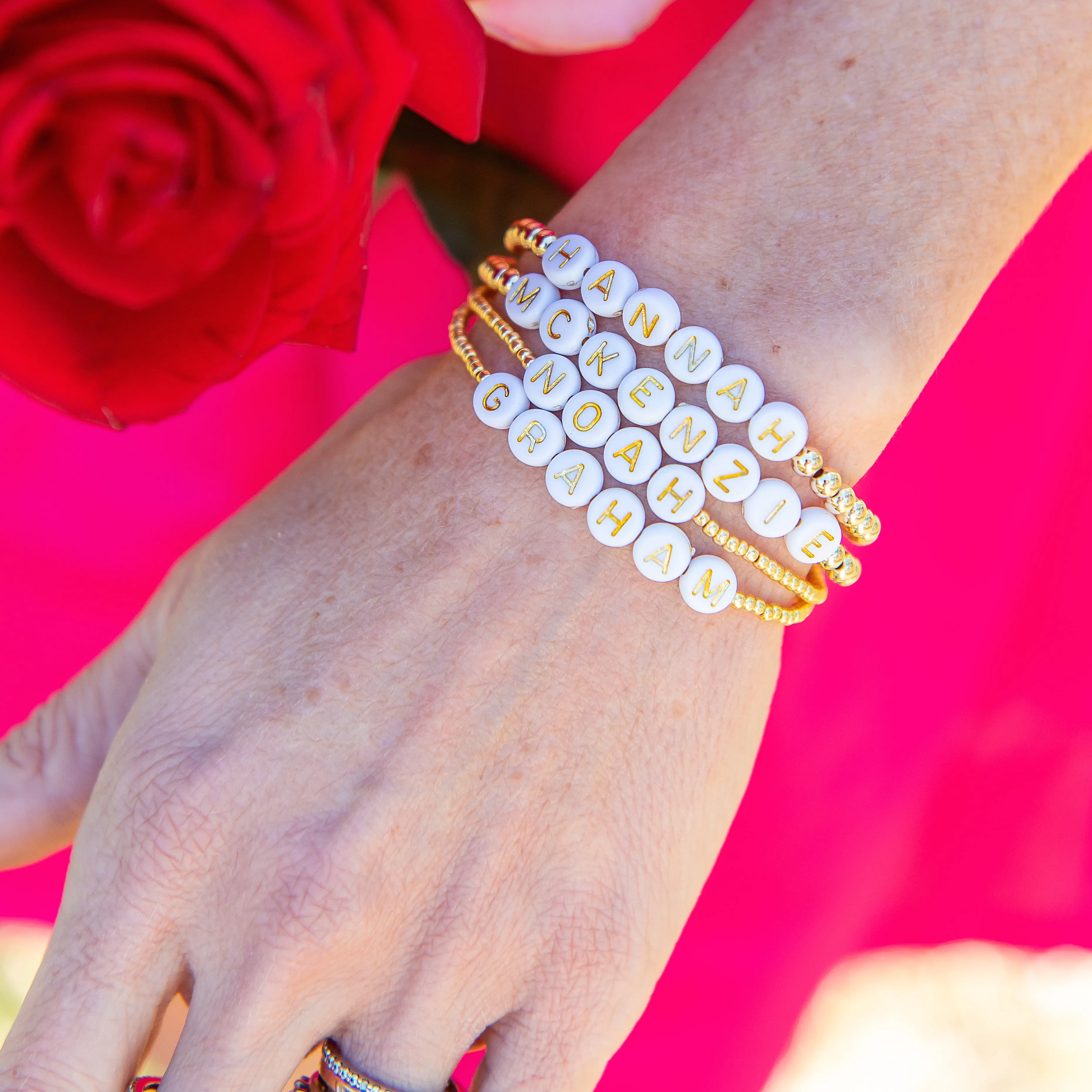 Personalized 4 mm Gold Beaded Letter Bracelet