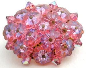 Pink Crystal Cluster Flower Brooch Pin Vintage