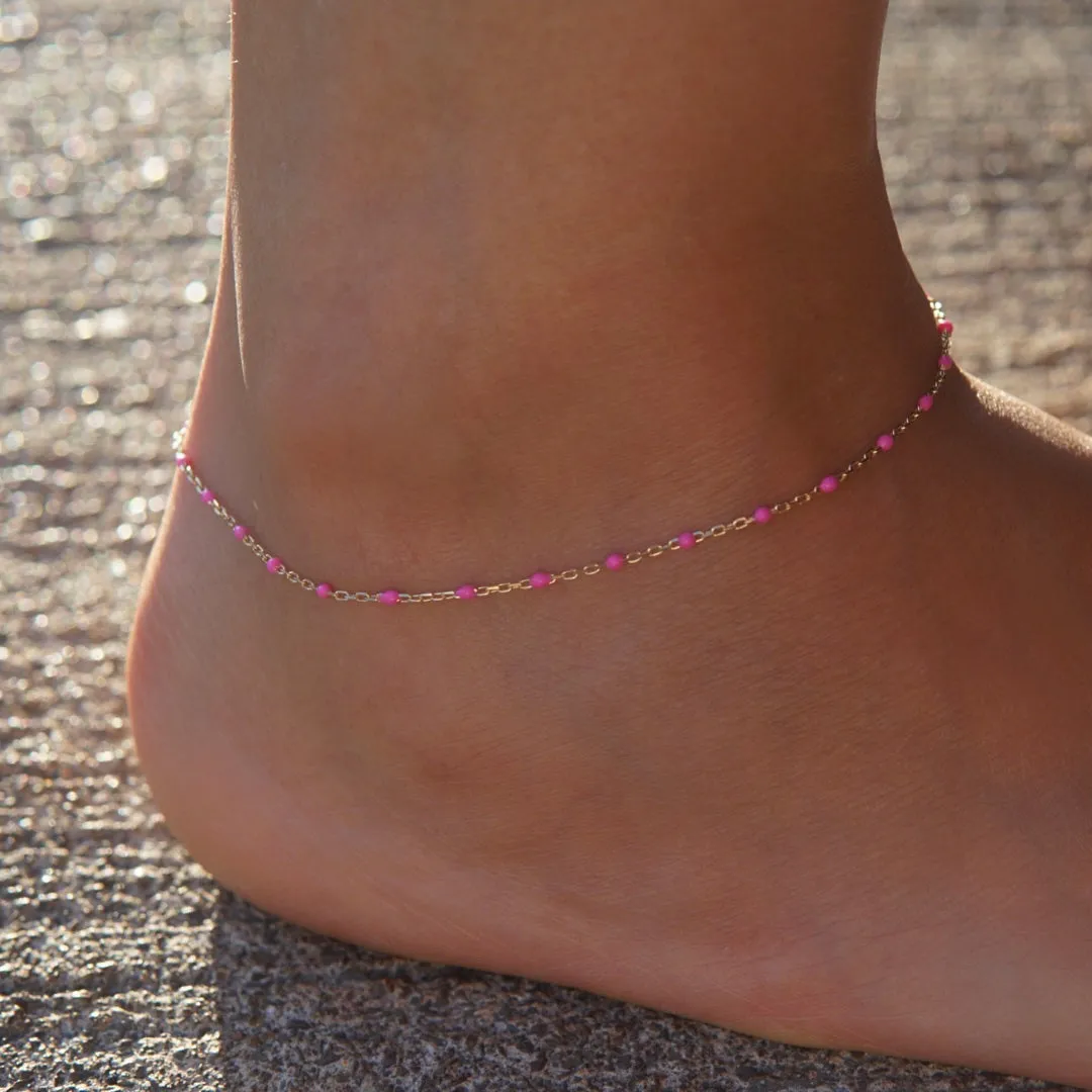 Pink Enamel Spotlight Chain Anklet