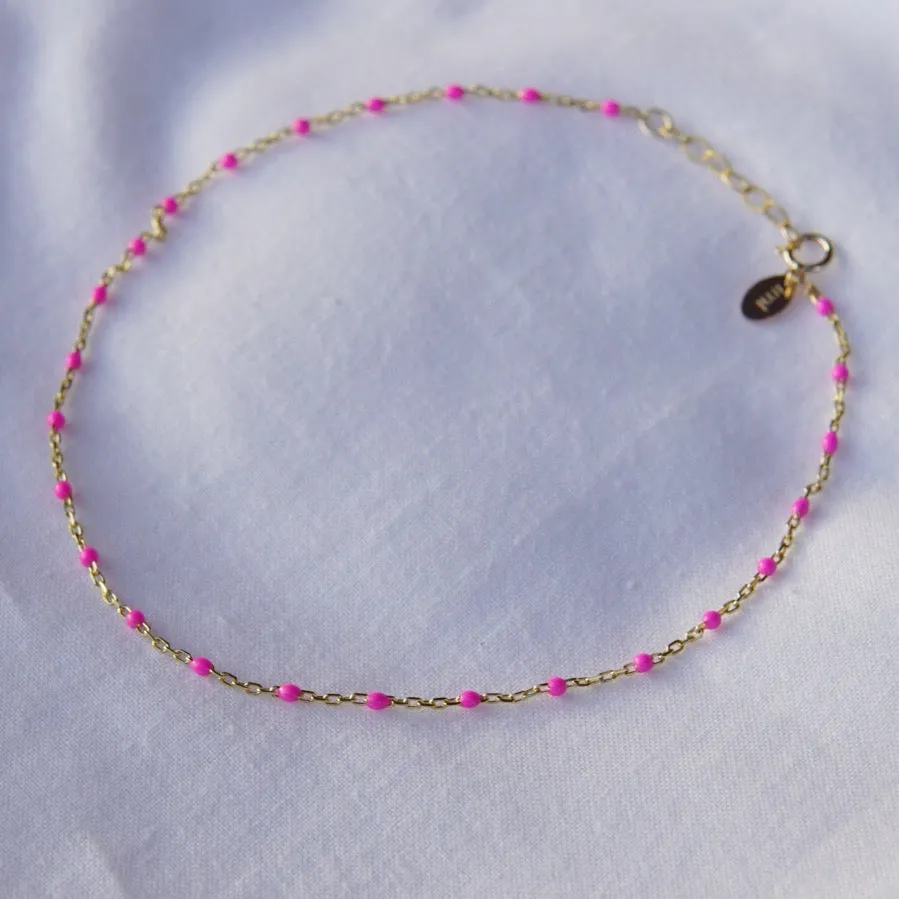 Pink Enamel Spotlight Chain Anklet