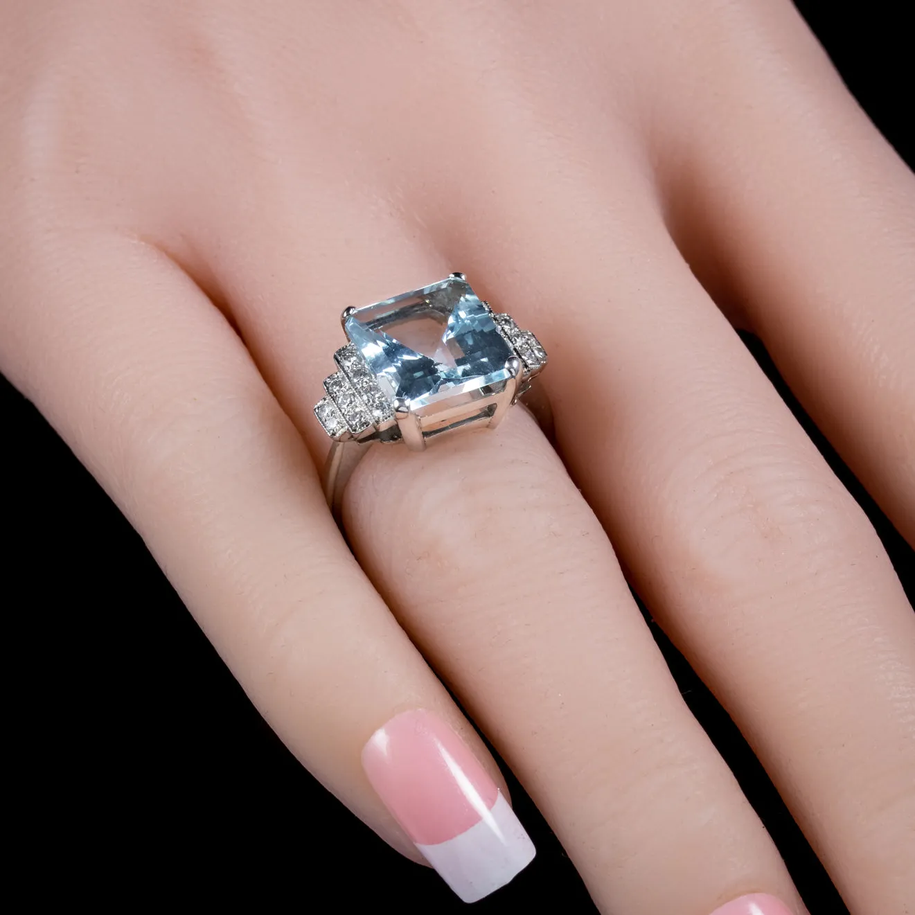 Princess Cut Aquamarine Diamond Ring Platinum 6Ct Aqua