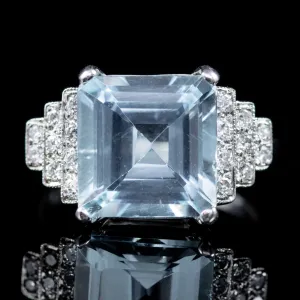 Princess Cut Aquamarine Diamond Ring Platinum 6Ct Aqua