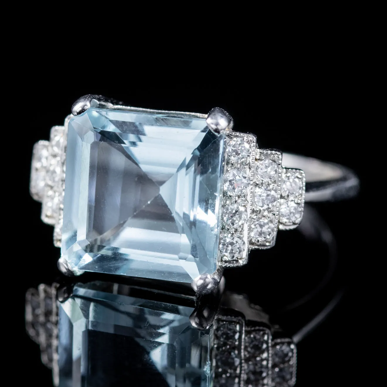 Princess Cut Aquamarine Diamond Ring Platinum 6Ct Aqua