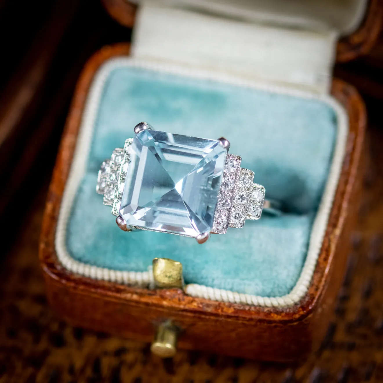 Princess Cut Aquamarine Diamond Ring Platinum 6Ct Aqua