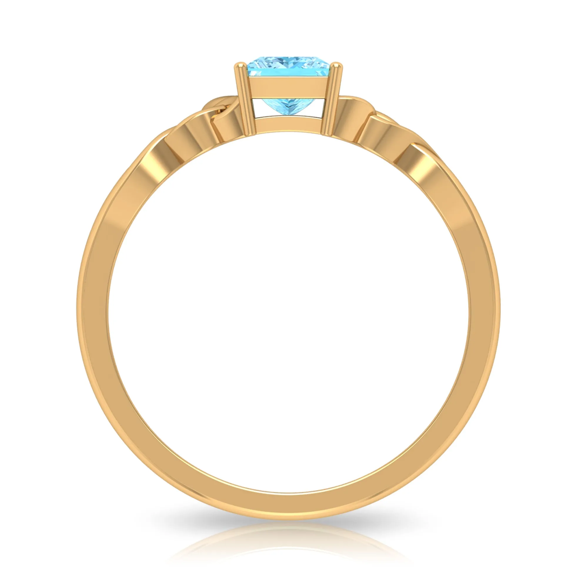 Princess Cut Aquamarine Solitaire Ring with Celtic Details