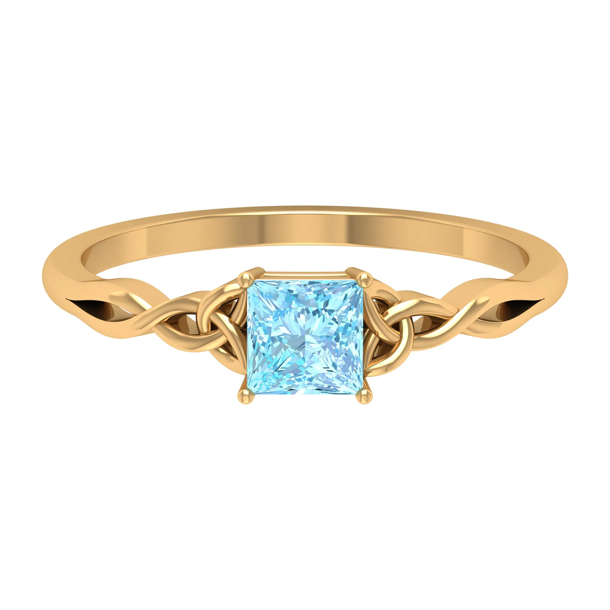 Princess Cut Aquamarine Solitaire Ring with Celtic Details