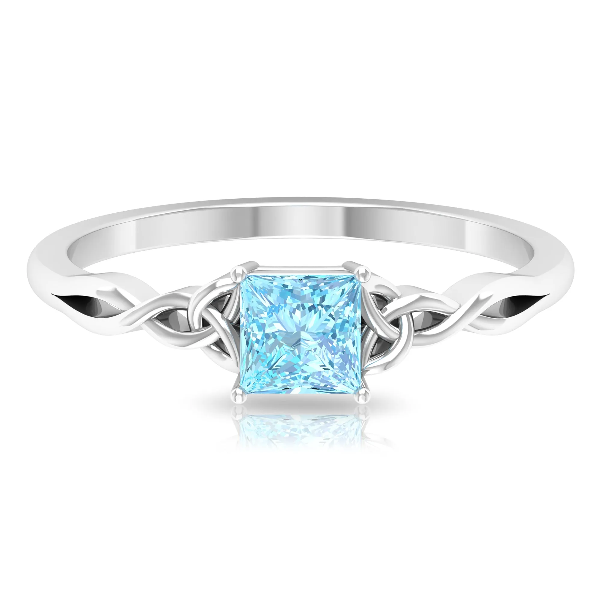 Princess Cut Aquamarine Solitaire Ring with Celtic Details