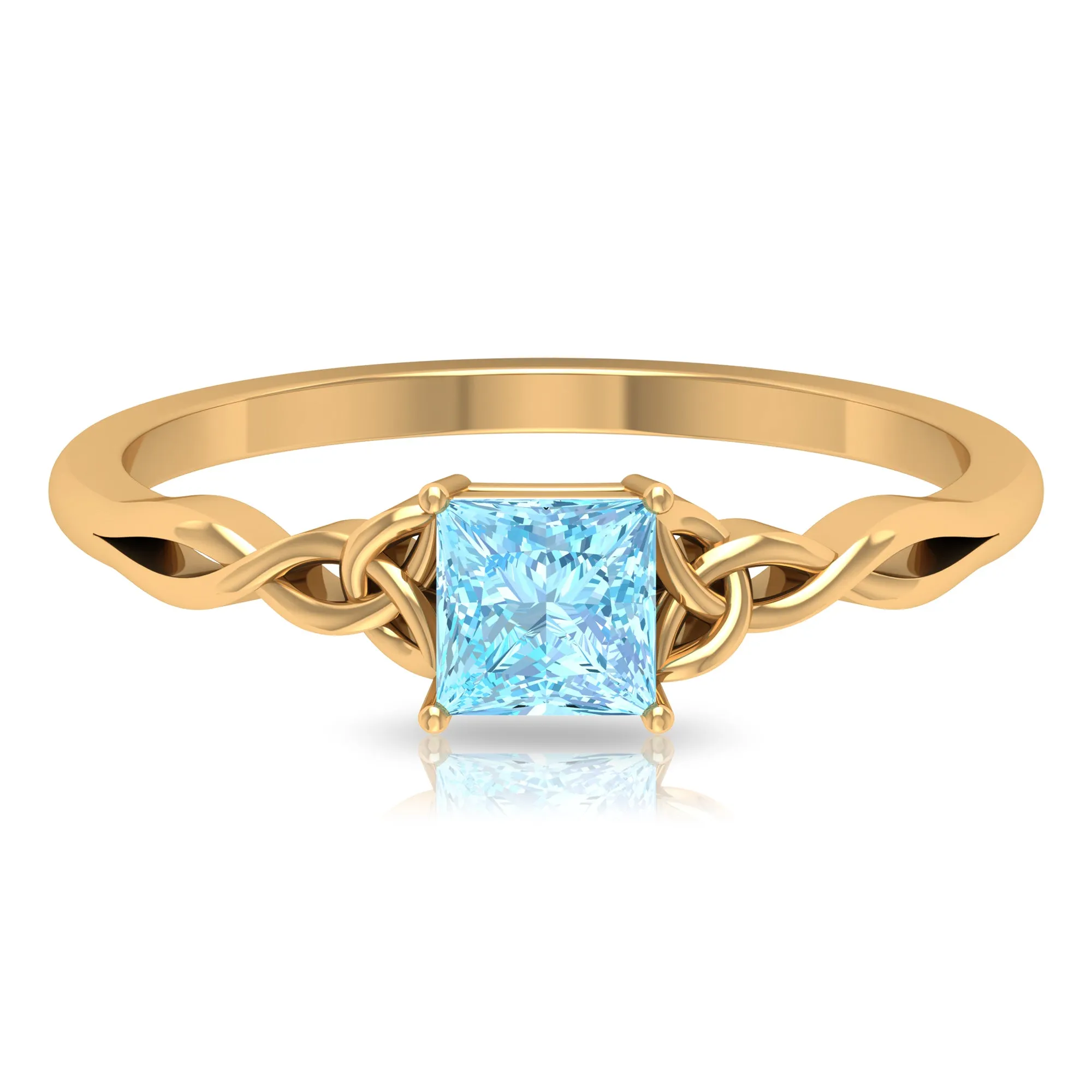 Princess Cut Aquamarine Solitaire Ring with Celtic Details