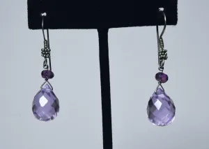 Purple Glass and Amethyst Bead Dangle Earrings