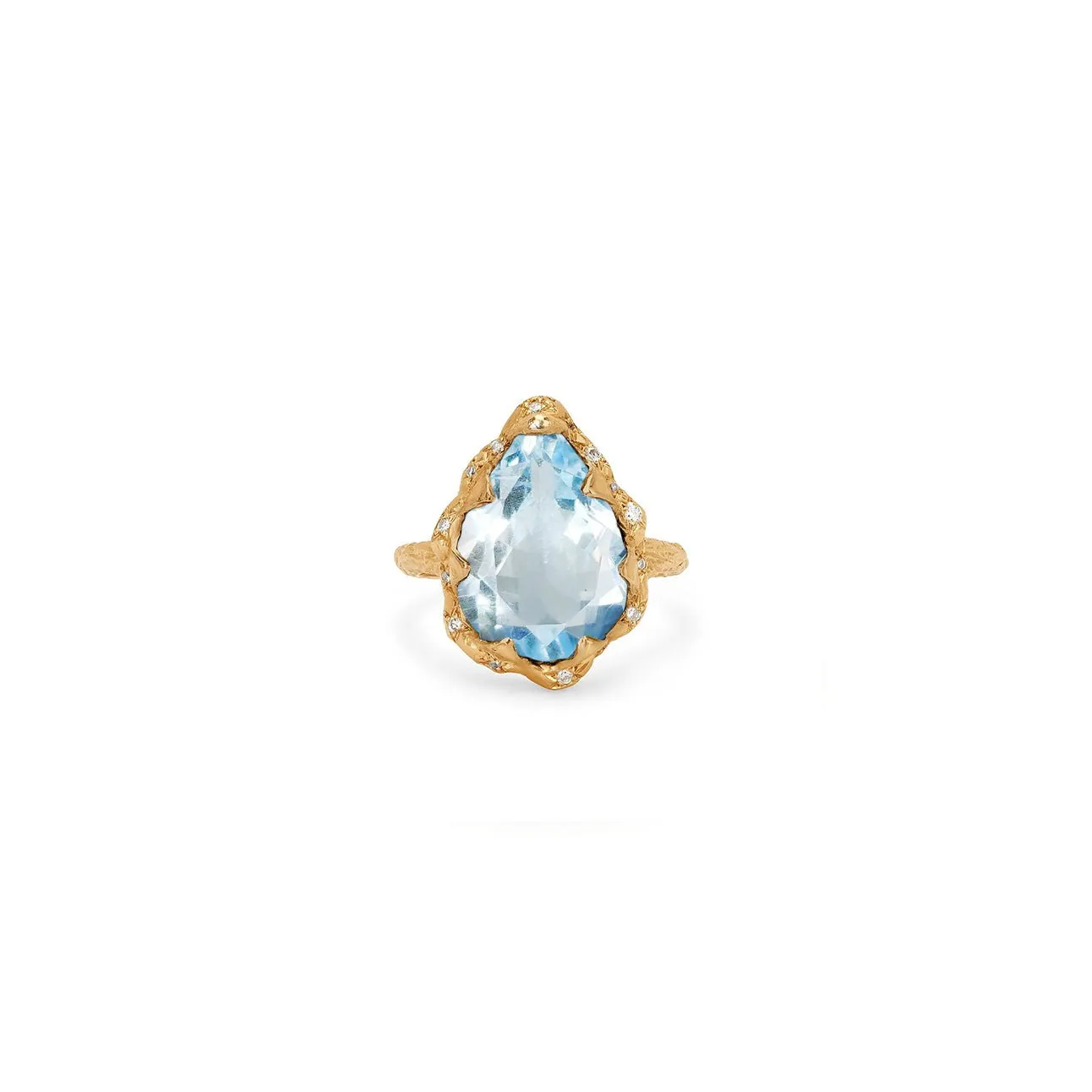 Queen Water Drop Aquamarine Ring with Sprinkled Diamonds