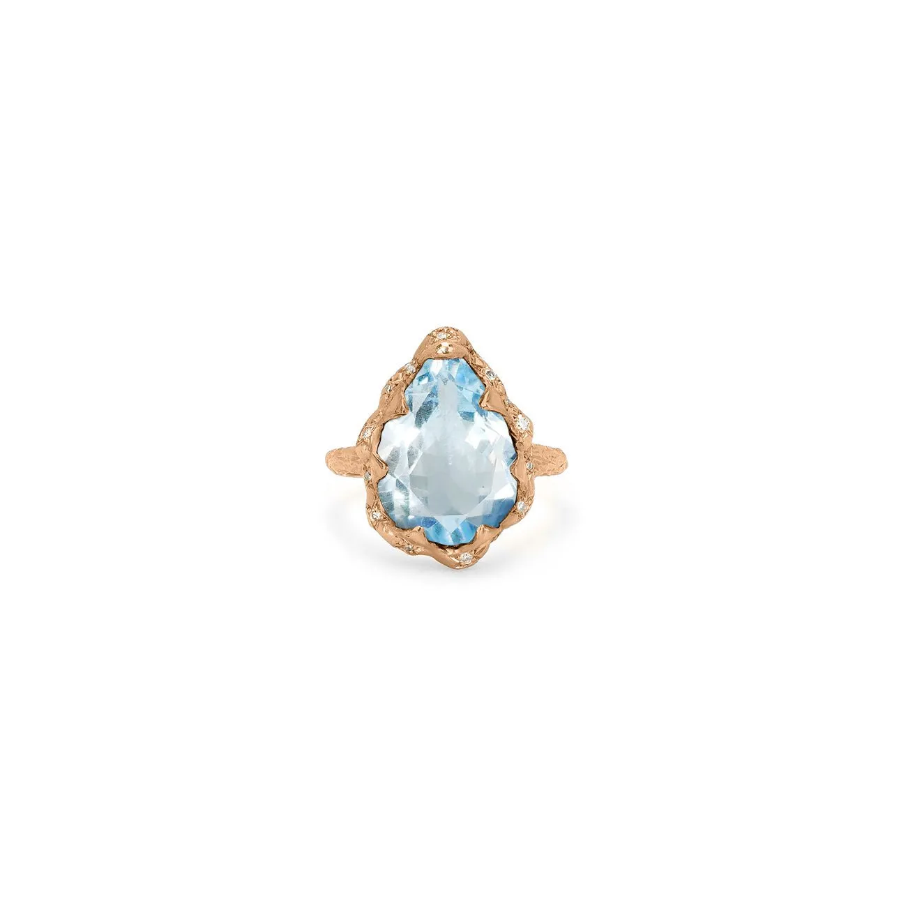 Queen Water Drop Aquamarine Ring with Sprinkled Diamonds